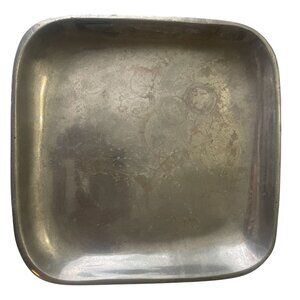 Vintage pewter? square platter plate handmade no signature collectors medieval